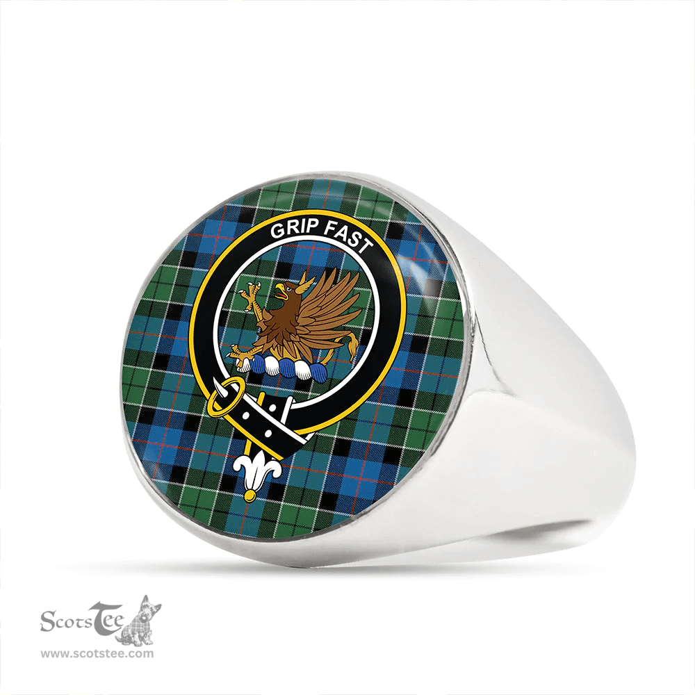 Scottish Leslie Hunting (Leslie Green) Ancient Clan Tartan Ring - Crest Classic Scottish Plaid Tartan Plaid