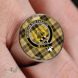 Scottish Johnstone Orange/Black (Johnson Orange/Black) Weathered Clan Tartan Ring - Crest Classic Scottish Plaid Tartan Plaid