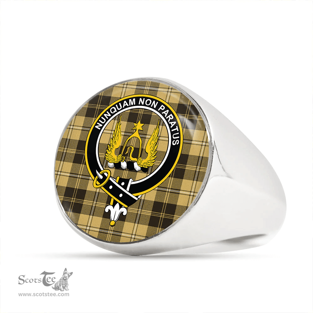 Scottish Johnstone Orange/Black (Johnson Orange/Black) Weathered Clan Tartan Ring - Crest Classic Scottish Plaid Tartan Plaid