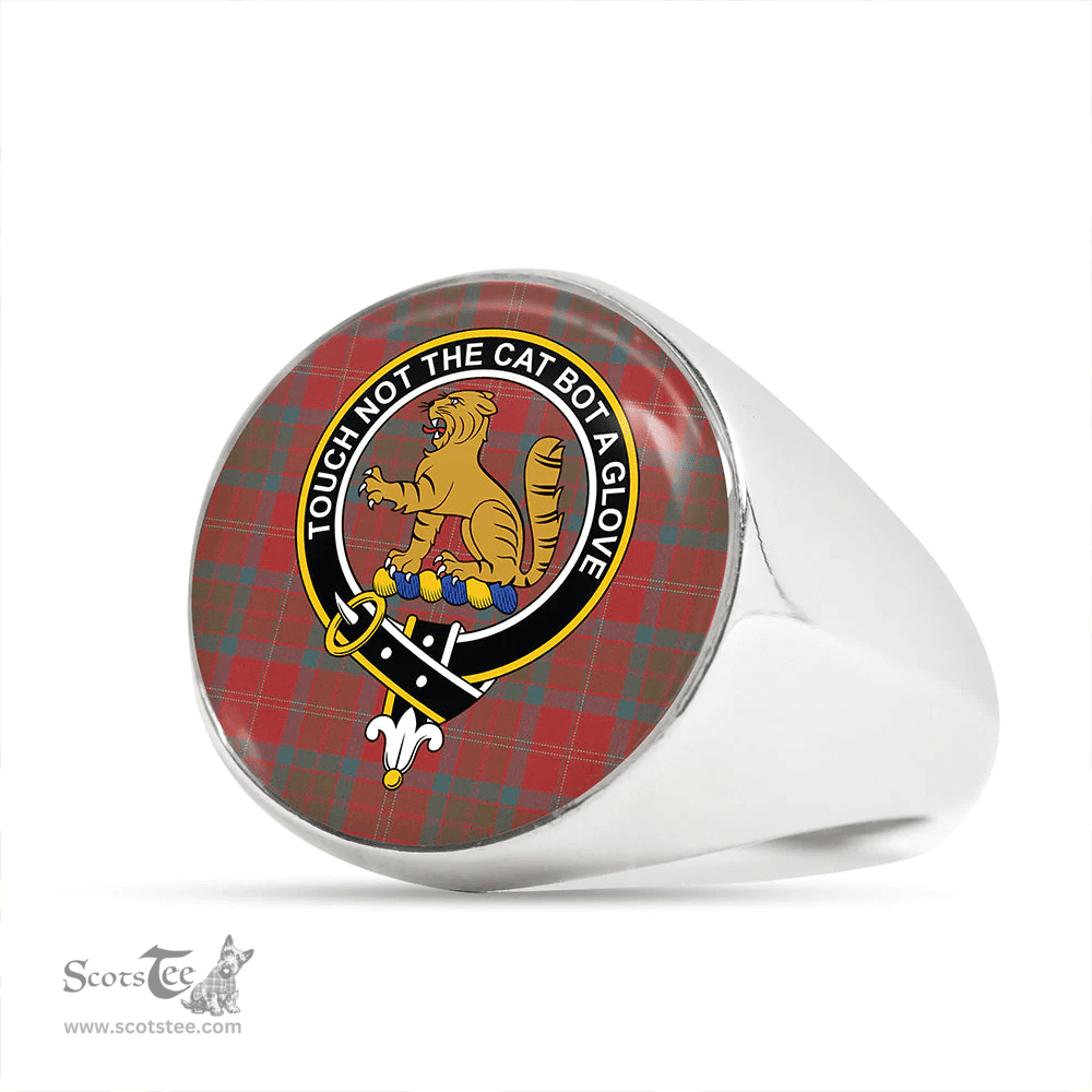 Scottish MacPherson of Cluny Weathered Clan Tartan Ring - Crest Classic Scottish Plaid Tartan Plaid