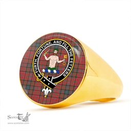 Scottish Murray of Atholl Red Dress (Murray of Atholl; Red Dress) Weathered Clan Tartan Ring - Crest Classic Scottish Plaid Tartan Plaid