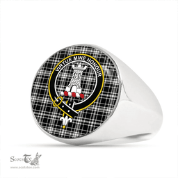 Scottish MacLean Black & White Modern Clan Tartan Ring - Crest Classic Scottish Plaid Tartan Plaid