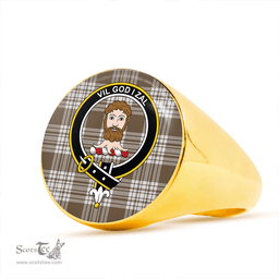 Scottish Menzies Brown & White Ancient Clan Tartan Ring - Crest Classic Scottish Plaid Tartan Plaid