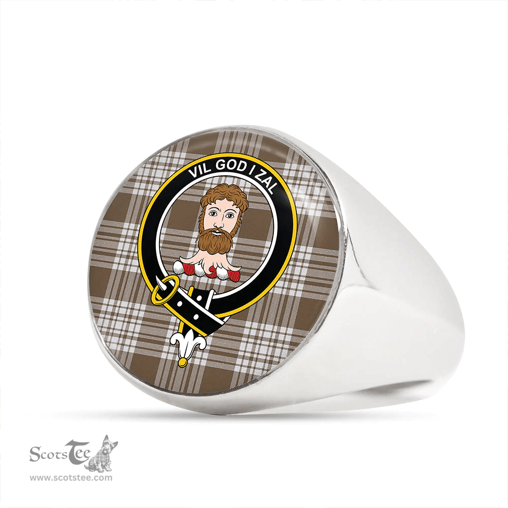 Scottish Menzies Brown & White Ancient Clan Tartan Ring - Crest Classic Scottish Plaid Tartan Plaid