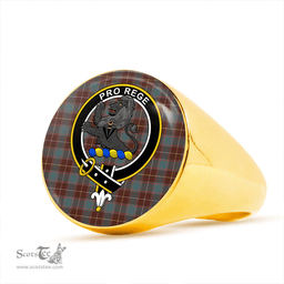 Scottish MacFie Hunting (MacPhee Hunting) Weathered Clan Tartan Ring - Crest Classic Scottish Plaid Tartan Plaid