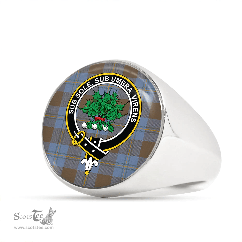 Scottish Irvine of Bonshaw Weathered Clan Tartan Ring - Crest Classic Scottish Plaid Tartan Plaid
