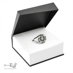 Scottish MacFarlane Black and White (Wallace/Wallas Dress #3) Modern Clan Tartan Ring - Crest Classic Scottish Plaid Tartan Plaid