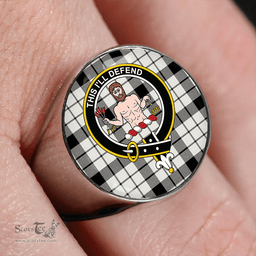 Scottish MacFarlane Black and White (Wallace/Wallas Dress #3) Modern Clan Tartan Ring - Crest Classic Scottish Plaid Tartan Plaid