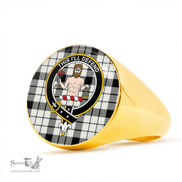 Scottish MacFarlane Black and White (Wallace/Wallas Dress #3) Modern Clan Tartan Ring - Crest Classic Scottish Plaid Tartan Plaid
