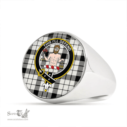 Scottish MacFarlane Black and White (Wallace/Wallas Dress #3) Modern Clan Tartan Ring - Crest Classic Scottish Plaid Tartan Plaid
