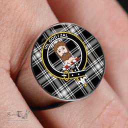 Scottish Menzies Dress Dance; Black & White Modern Clan Tartan Ring - Crest Classic Scottish Plaid Tartan Plaid