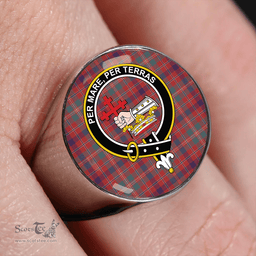 Scottish MacDonald of Glenaladale (Donald of Glenaladale) Weathered Clan Tartan Ring - Crest Classic Scottish Plaid Tartan Plaid