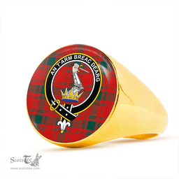 Scottish MacQuarrie (MacGuarie) Modern Clan Tartan Ring - Crest Classic Scottish Plaid Tartan Plaid