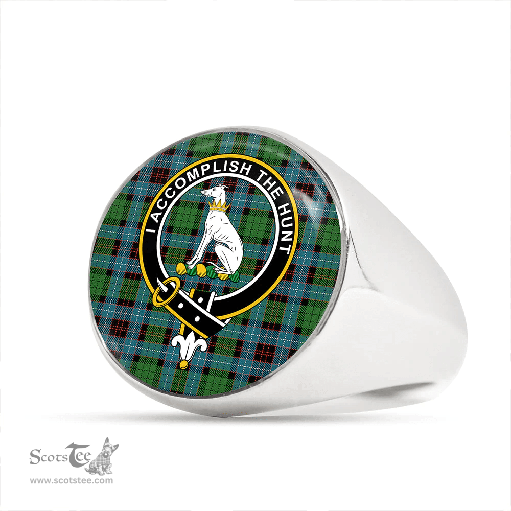 Scottish Hunter of Peebleshire (Michael of Peebleshire) Ancient Clan Tartan Ring - Crest Classic Scottish Plaid Tartan Plaid
