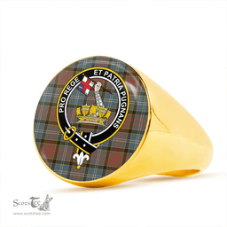 Scottish Paisley District (Drennan District) Weathered Clan Tartan Ring - Crest Classic Scottish Plaid Tartan Plaid