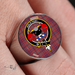 Scottish MacLeod of Tullibardine (Red MacLeod) Weathered Clan Tartan Ring - Crest Classic Scottish Plaid Tartan Plaid