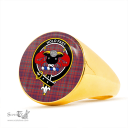 Scottish MacLeod of Tullibardine (Red MacLeod) Weathered Clan Tartan Ring - Crest Classic Scottish Plaid Tartan Plaid