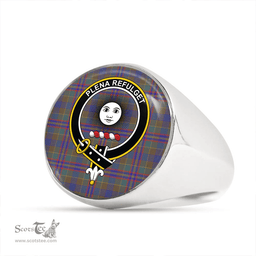 Scottish Pitcairn Hunting Weathered Clan Tartan Ring - Crest Classic Scottish Plaid Tartan Plaid