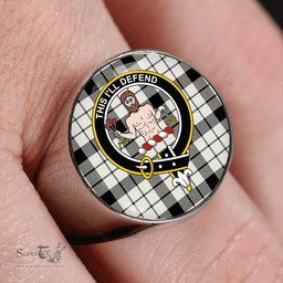 Scottish MacFarlane Black and White (Wallace/Wallas Dress #3) Ancient Clan Tartan Ring - Crest Classic Scottish Plaid Tartan Plaid