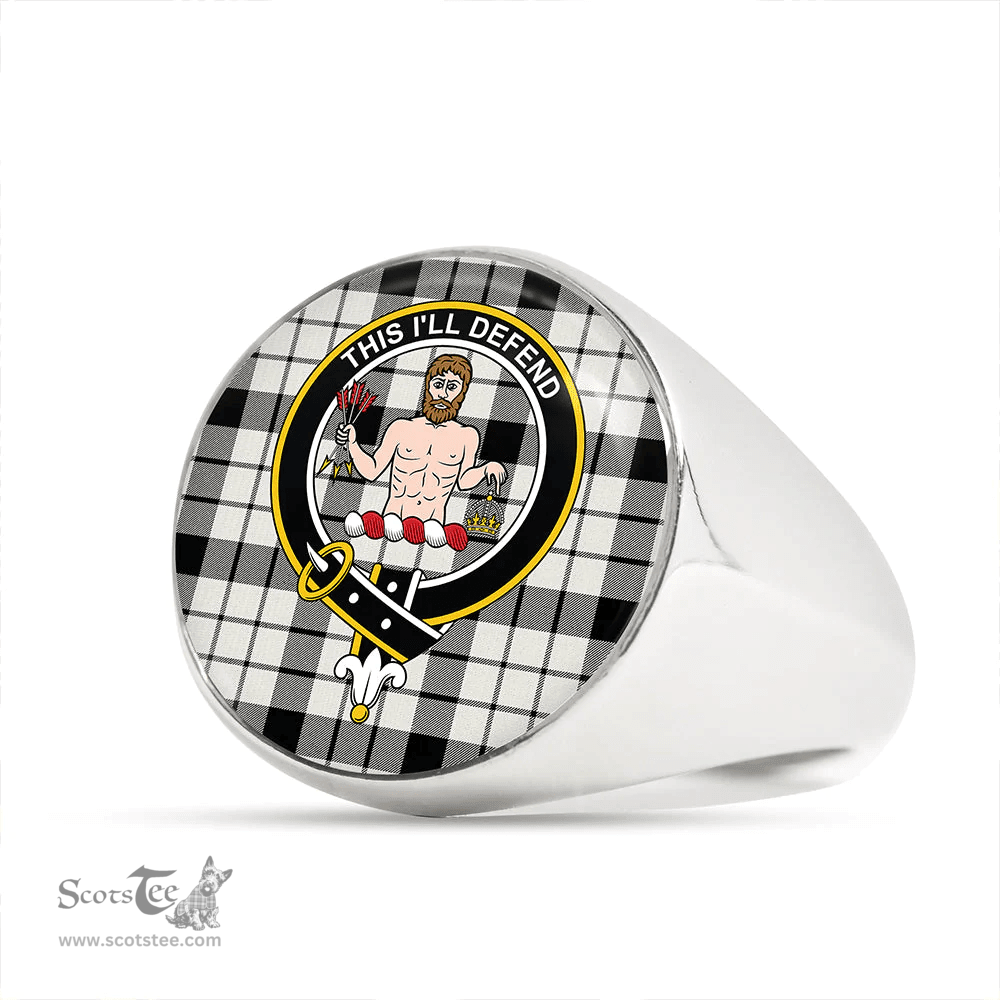Scottish MacFarlane Black and White (Wallace/Wallas Dress #3) Ancient Clan Tartan Ring - Crest Classic Scottish Plaid Tartan Plaid