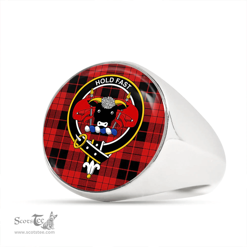 Scottish MacLeod Black and Red Modern Clan Tartan Ring - Crest Classic Scottish Plaid Tartan Plaid