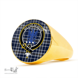 Scottish Ochterlony (Auchterlony) Modern Clan Tartan Ring - Crest Classic Scottish Plaid Tartan Plaid