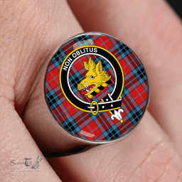 Scottish MacTavish (Thompson Red) Modern Clan Tartan Ring - Crest Classic Scottish Plaid Tartan Plaid