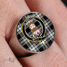Scottish Menzies Dress Dance; Black & White Ancient Clan Tartan Ring - Crest Classic Scottish Plaid Tartan Plaid