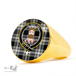 Scottish Menzies Dress Dance; Black & White Ancient Clan Tartan Ring - Crest Classic Scottish Plaid Tartan Plaid