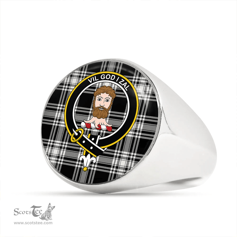 Scottish Menzies Dress Dance; Black & White Ancient Clan Tartan Ring - Crest Classic Scottish Plaid Tartan Plaid