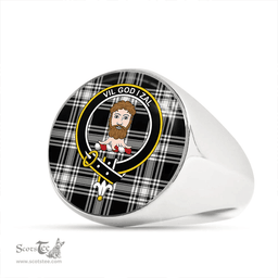 Scottish Menzies Dress Dance; Black & White Ancient Clan Tartan Ring - Crest Classic Scottish Plaid Tartan Plaid