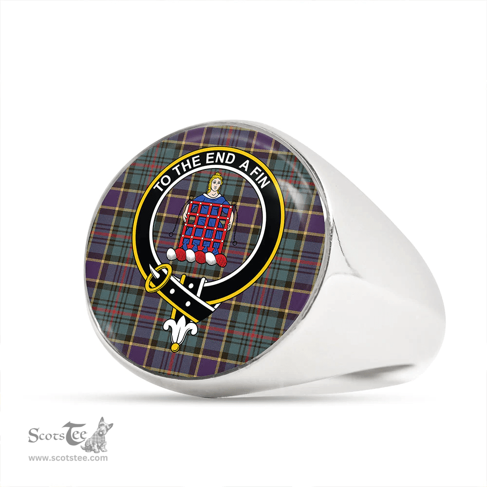 Scottish Ogilvie of Inverarity (Wilson) Weathered Clan Tartan Ring - Crest Classic Scottish Plaid Tartan Plaid