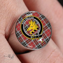 Scottish MacTavish (MacThomas Red) Weathered Clan Tartan Ring - Crest Classic Scottish Plaid Tartan Plaid