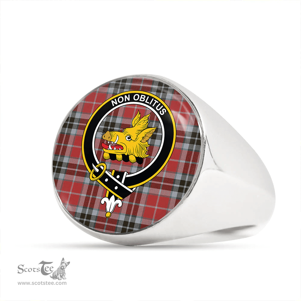 Scottish MacTavish (MacThomas Red) Weathered Clan Tartan Ring - Crest Classic Scottish Plaid Tartan Plaid