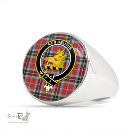Scottish MacTavish (MacThomas Red) Weathered Clan Tartan Ring - Crest Classic Scottish Plaid Tartan Plaid