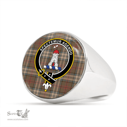 Scottish MacClure Hunting (MacClure Green) Weathered Clan Tartan Ring - Crest Classic Scottish Plaid Tartan Plaid