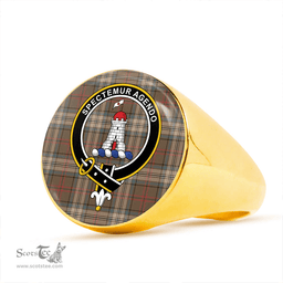 Scottish MacClure Hunting (MacClure Green) Weathered Clan Tartan Ring - Crest Classic Scottish Plaid Tartan Plaid