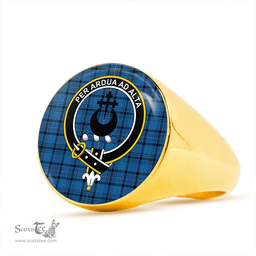 Scottish Hannay Blue (Haney Blue) Modern Clan Tartan Ring - Crest Classic Scottish Plaid Tartan Plaid