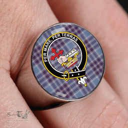 Scottish MacDonald Lord of the Isles Hunting Blue (Donald Lord of the Isles Hunting Blue) Weathered Clan Tartan Ring - Crest Classic Scottish Plaid Tartan Plaid