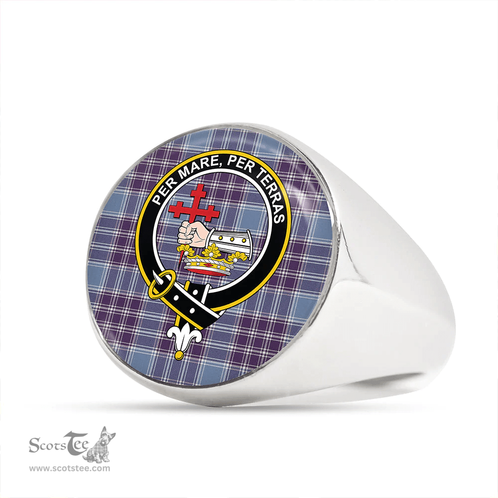 Scottish MacDonald Lord of the Isles Hunting Blue (Donald Lord of the Isles Hunting Blue) Weathered Clan Tartan Ring - Crest Classic Scottish Plaid Tartan Plaid