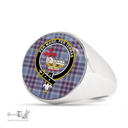 Scottish MacDonald Lord of the Isles Hunting Blue (Donald Lord of the Isles Hunting Blue) Weathered Clan Tartan Ring - Crest Classic Scottish Plaid Tartan Plaid