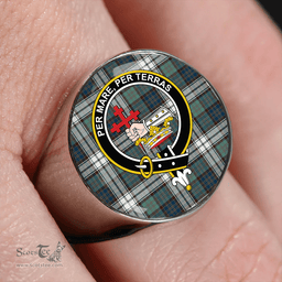 Scottish MacDonald Dress Muted Blue Special Weathered Clan Tartan Ring - Crest Classic Scottish Plaid Tartan Plaid