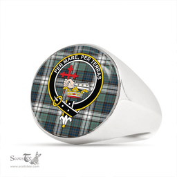 Scottish MacDonald Dress Muted Blue Special Weathered Clan Tartan Ring - Crest Classic Scottish Plaid Tartan Plaid
