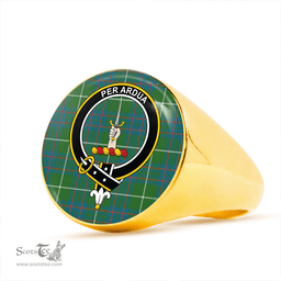 Scottish MacIntyre Hunting (Vestiarium Scoticum) Ancient Clan Tartan Ring - Crest Classic Scottish Plaid Tartan Plaid