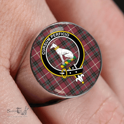 Scottish Hunter of Bute (Hunter Maroon) Weathered Clan Tartan Ring - Crest Classic Scottish Plaid Tartan Plaid