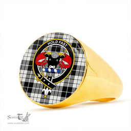 Scottish MacLeod Black & White Ancient Clan Tartan Ring - Crest Classic Scottish Plaid Tartan Plaid