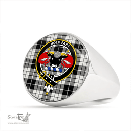 Scottish MacLeod Black & White Ancient Clan Tartan Ring - Crest Classic Scottish Plaid Tartan Plaid