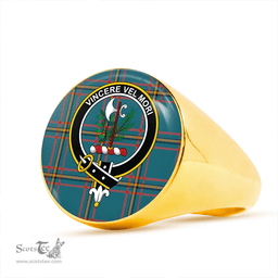 Scottish MacLaine of LochBuie Hunting (MacLaine) Ancient Clan Tartan Ring - Crest Classic Scottish Plaid Tartan Plaid