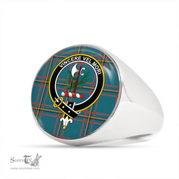 Scottish MacLaine of LochBuie Hunting (MacLaine) Ancient Clan Tartan Ring - Crest Classic Scottish Plaid Tartan Plaid