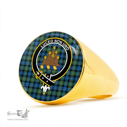 Scottish MacKenzie Hunting; Green Ancient Clan Tartan Ring - Crest Classic Scottish Plaid Tartan Plaid